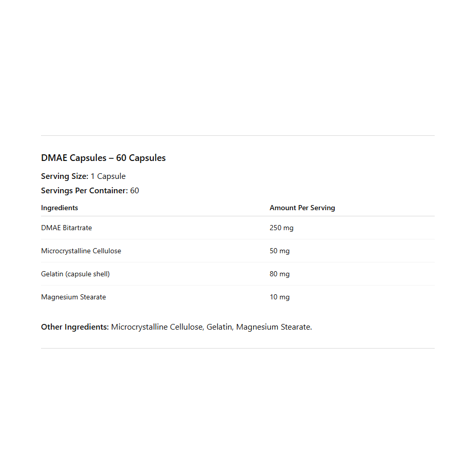 DMAE Capsules supplement facts