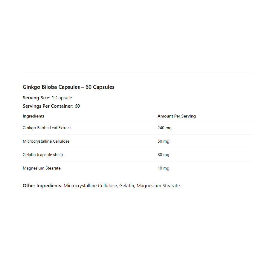 Ginkgo Biloba Capsules supplement facts